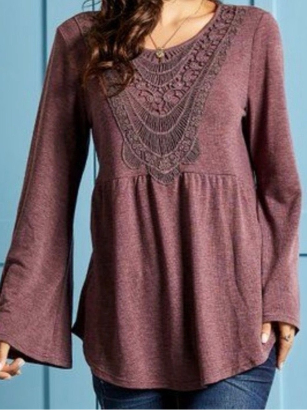#686 Free People Taupe Crouched Trim Bell Sleeve Tunic.